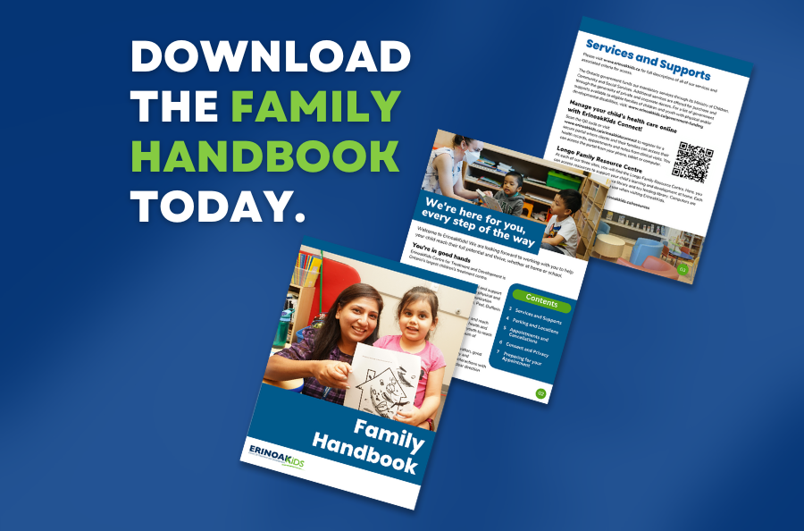 a graphic with 3 sample pages of the Family Handbook with text overlay reading: Download the Family Handbook Today,
