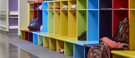 Cubby holes for children to store their jackets and backpacks