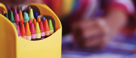 Crayons in a yellow box